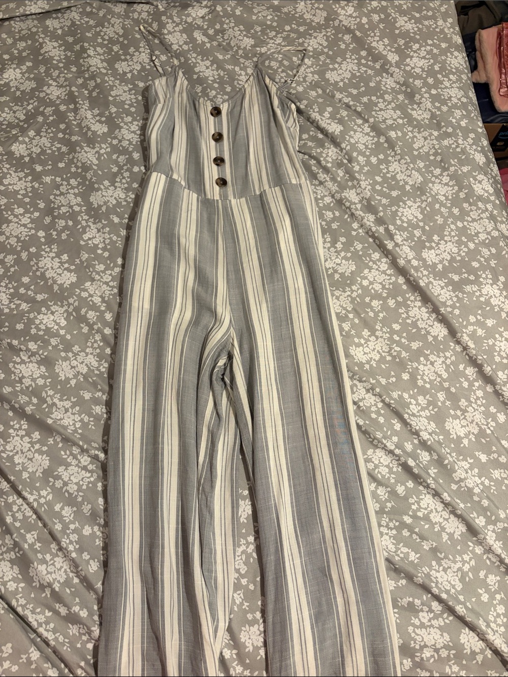 Target Striped Button-Front Jumpsuit in Gray and White